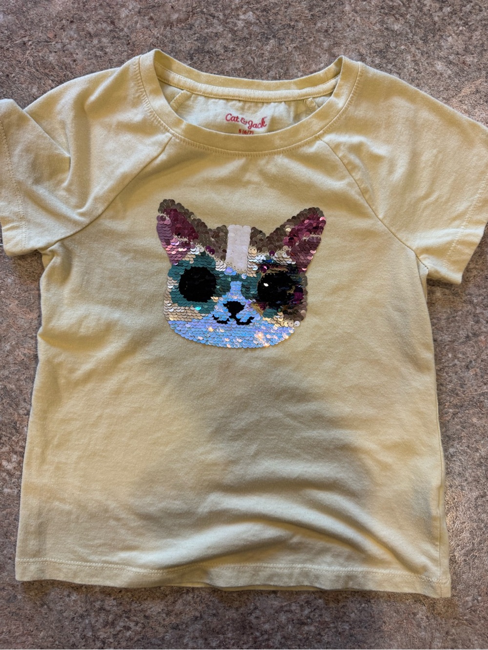 Cat & Jack Yellow Short Sleeve Tee with Multicolor Sequin Cat
